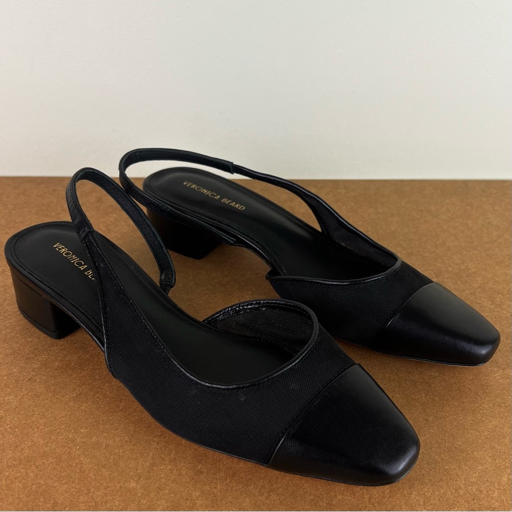 Veronica Beard Cecile Cap Toe Mesh Leather Trim Slingback Black 7.5 - Picture 2 of 13